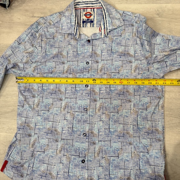 Jermyn & Bond Modern Fit Blue Geometric Cotton Button-Down Shirt Size L - Picture 10 of 16